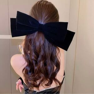 Oversized Black Velvet Bow French Barrette Hair Clip